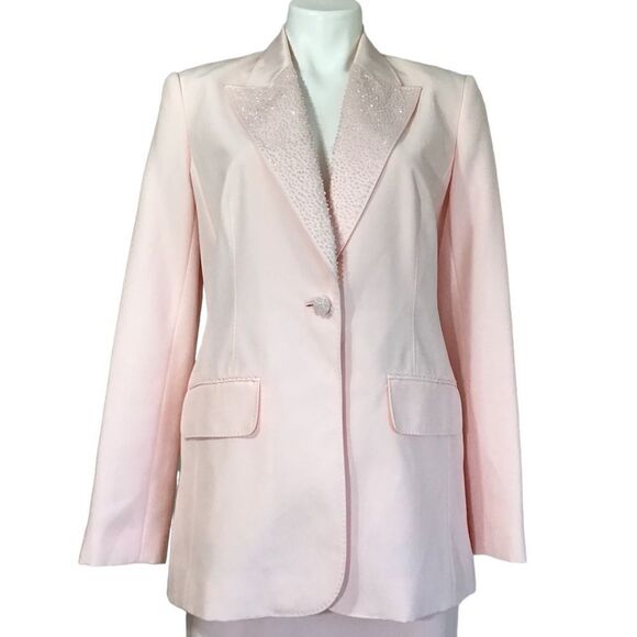 Bloomingdale’s Pink Embellished Single Button Blazer Size 10 - Picture 1 of 10